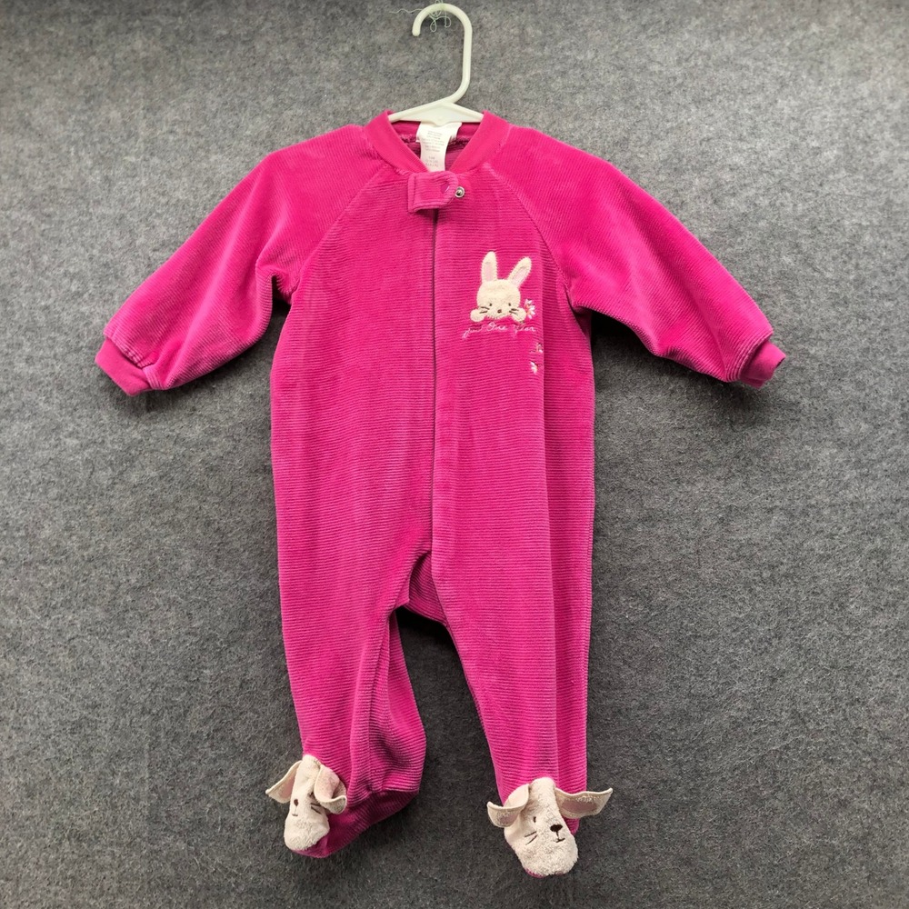 Vintage Carters 3-6M Hot Pink Ribbed Velour Bunny Sleeper 3D Feet Footie Y2K